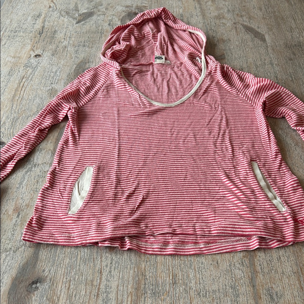 Roxy Pink and White Striped Knitwear Hoodie